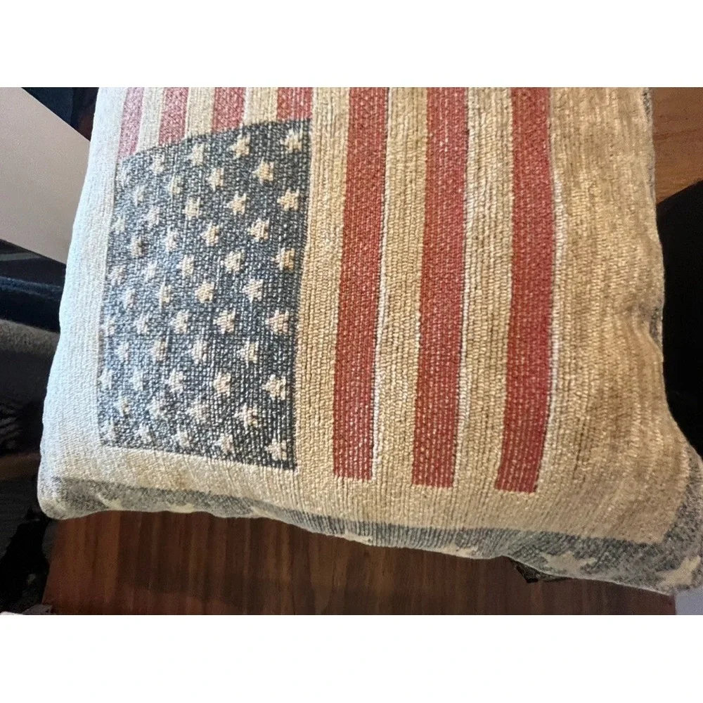 American Flag Woven Tapestry Throw Pillow Americana Preppy Stars Stripes Rustic